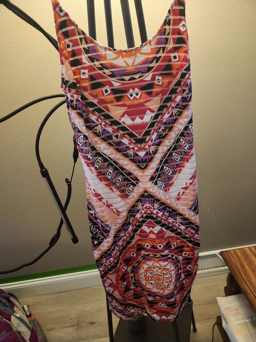 VENUS Multicolor Geometric Slip Dress in Red, Orange, Purple & Black
